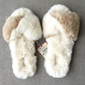 NWT Zara Home Fluffy Soft Faux Fur Slipper Ivory Beige Size EU 37 US 6 1/2 UK 4